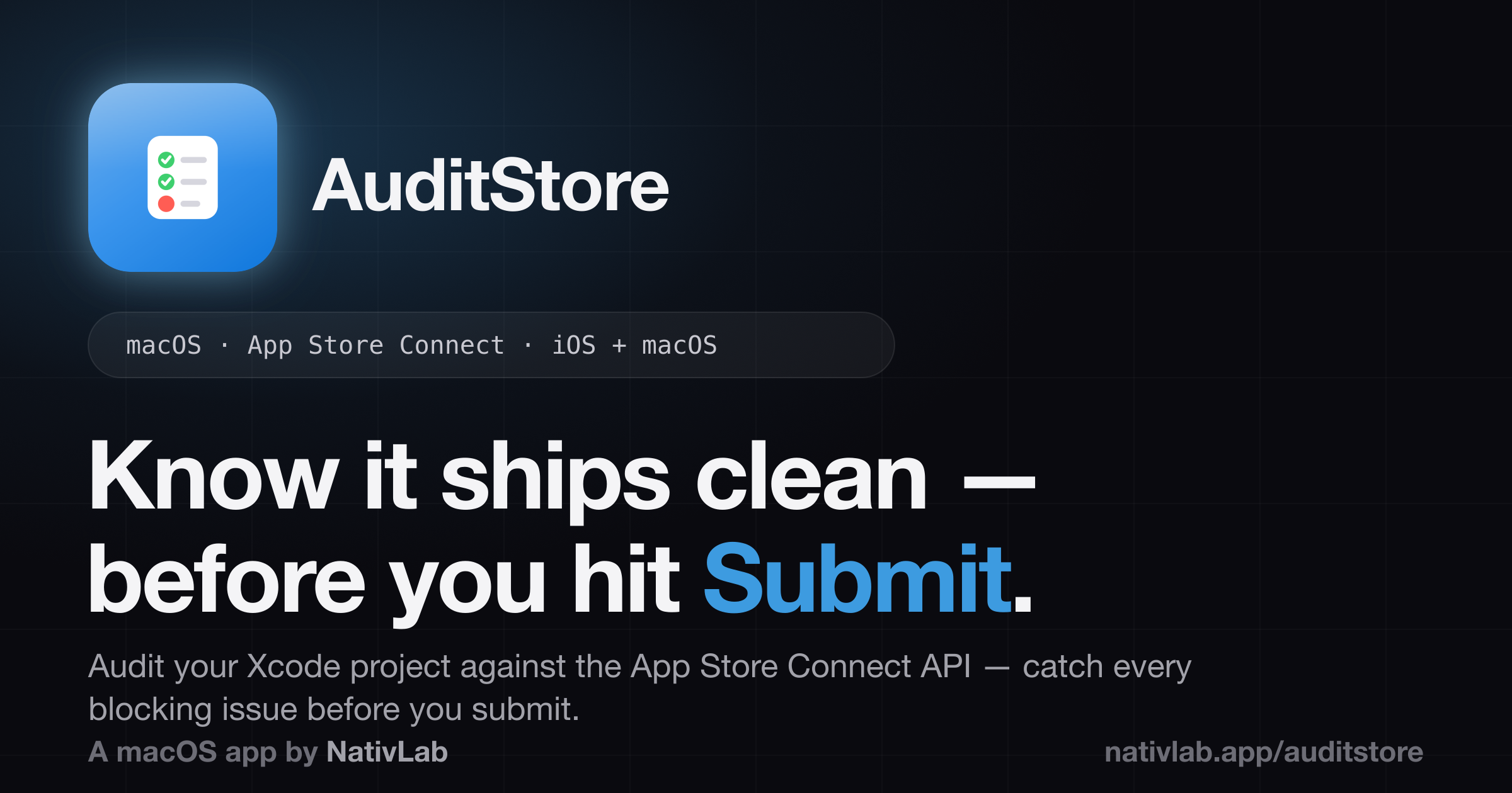 AuditStore, audit d'une app avant soumission à l'App Store, sur Mac